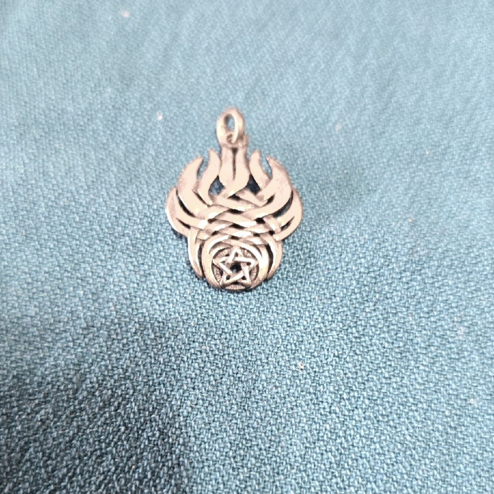 Pentacle and Flame Silver Pendant 925 Handcrafted